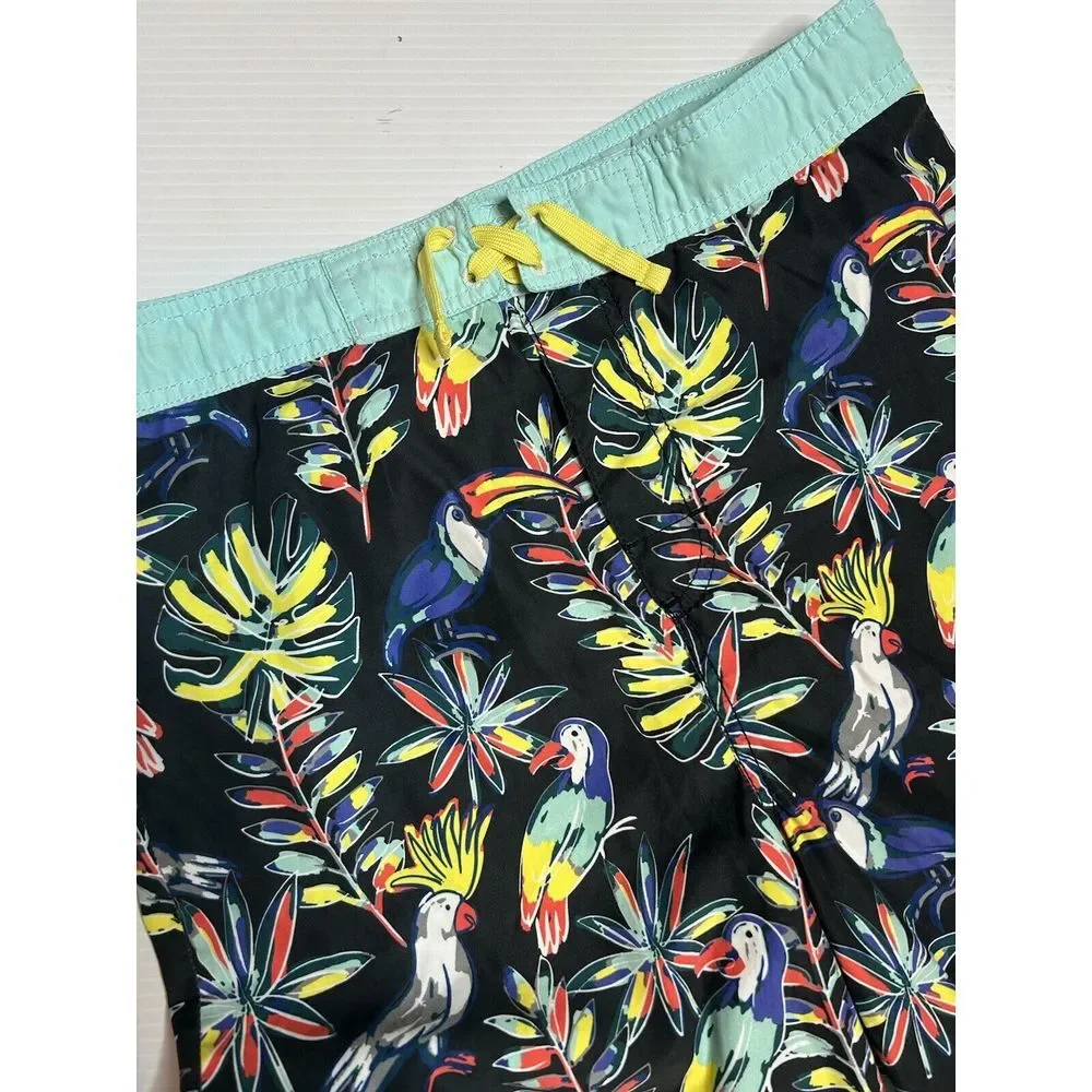 Tommy Bahama Mens XL Relaxed Board Shorts Black‎ Tropical Swim Trunks Inseam 9